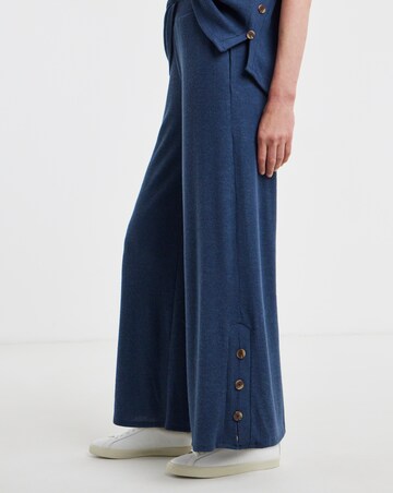 Navy Ribbed Button Side Wide Leg Jogger