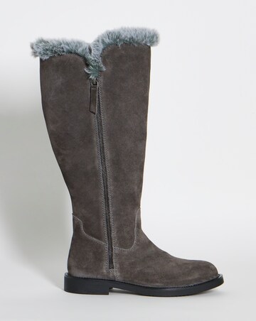 Chloe Suede Faux Fur Knee High Boots - Extra Wide Fit (EEE) & Super Curvy Calf