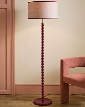 ValueLights Amara Pink Twist Floor Lamp with Colour Match Inner Shade