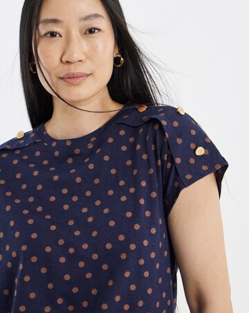 Navy Button Shoulder Bubble Hem Top