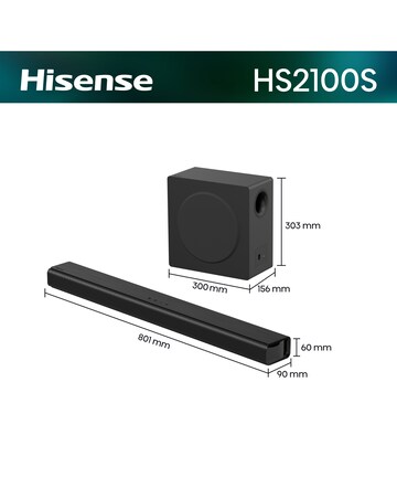 Hisense HS2100S 2.1ch 240W Soundbar with DTS Virtual X and Wireless Subwoofer