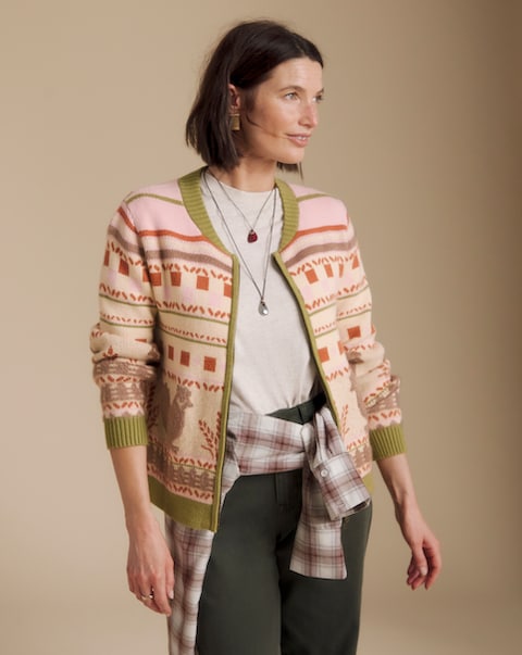 Julipa Motif Knitted Zip Up Cardigan