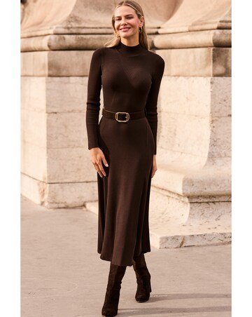 Sosandar Roll Neck Fit and Flare Midi Dress