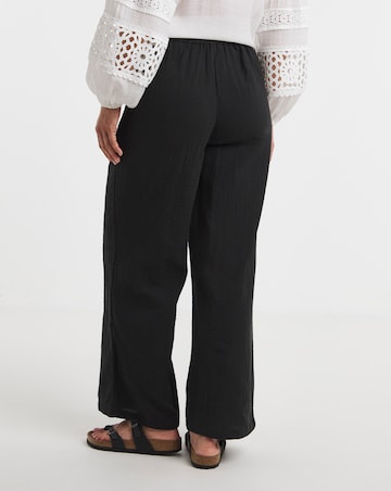 Pure Cotton Textured Pull On Wide Leg Trousers