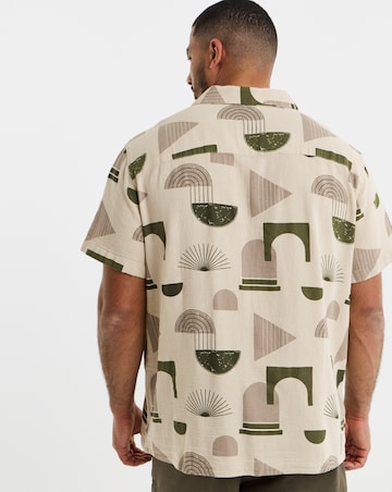 Jack & Jones Abstract Print Resort Shirt - Cream/Green