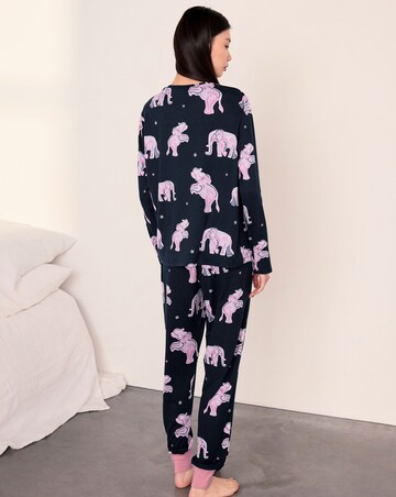 Chelsea Peers Classic Long Sleeve Crew Neck Elephant Pyjama Set
