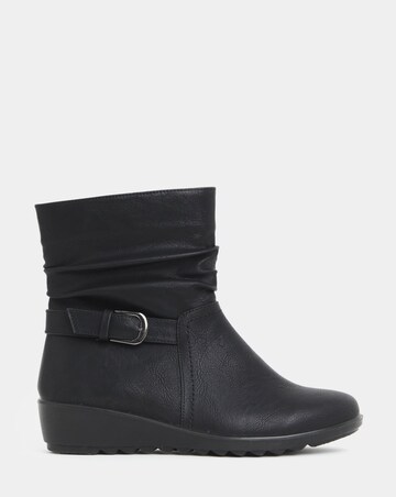 Cushion Walk Ruched Buckle Detail Wedge Boots - Extra Wide Fit (EEE)