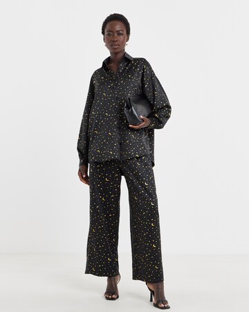 Twisted Wunder Star & Moon Gold Foil Satin Crepe Shirt
