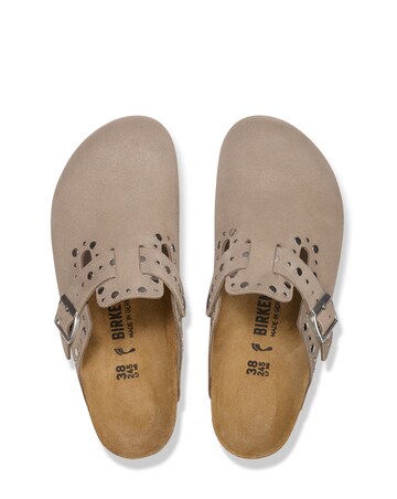 Birkenstock Boston Taupe Suede Rivet Mules - Standard Fit (D)