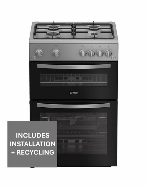 Indesit IDG6GS 60cm Gas Double Cooker - Silver + Installation
