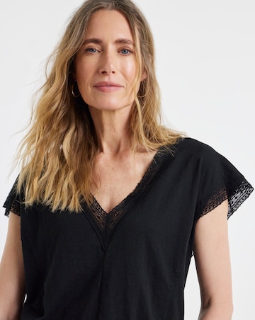 Black Lace V-Neck Bubble Hem Top