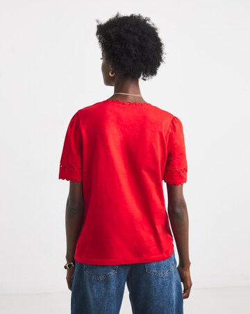 Red Ric Rack Cotton Short Sleeve Top