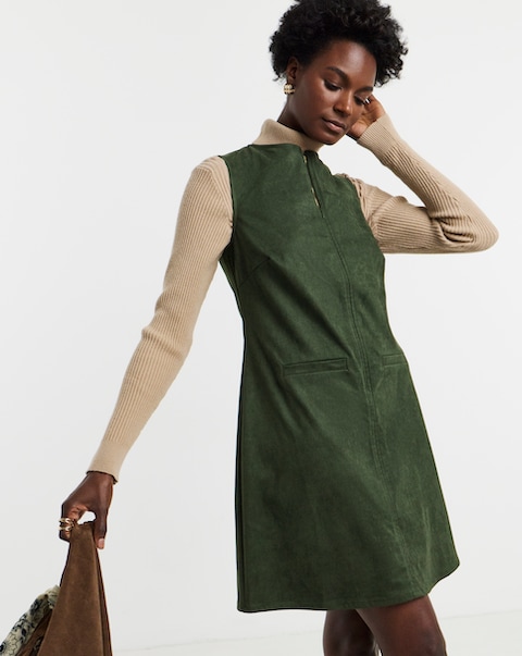 Olive Green Suedette Sleeveless Shift Dress