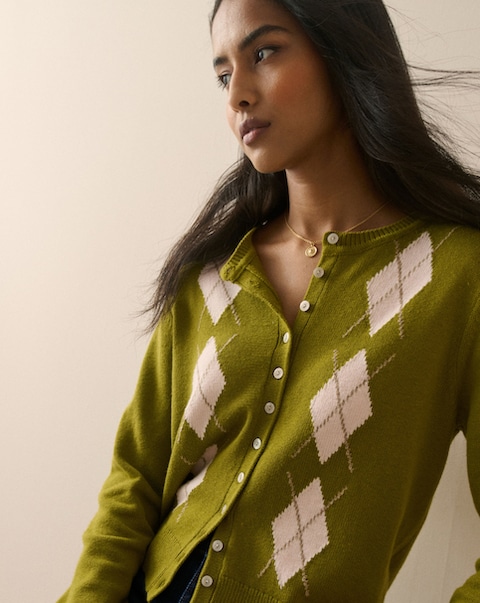 Nobody's Child Fine Gauge Argyle Knitted Cardi