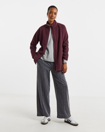 Burgundy Fleece Longline Zip Through Jacket