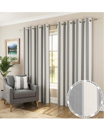 Henley 100% Blackout Woven Striped Eyelet Curtain