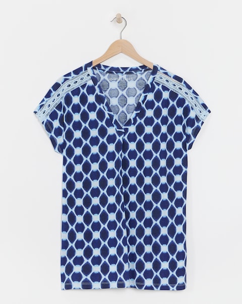 V Neck Grown on Sleeve Trim Insert Longline Top