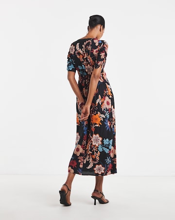 Floral Print Ruched Sleeve Tea Dress