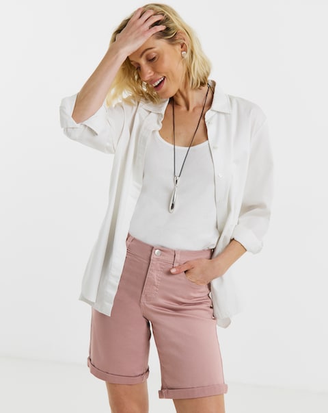 24/7 Blush Knee Denim Shorts