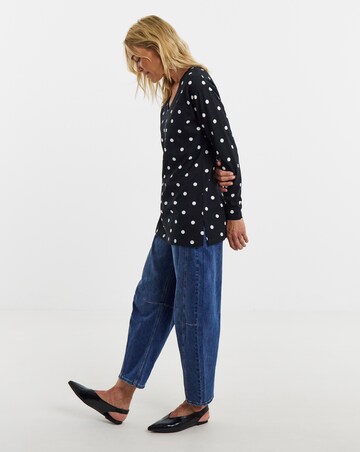 Mono Spot Print 3/4 Sleeve Slouch V-Neck Longline Top