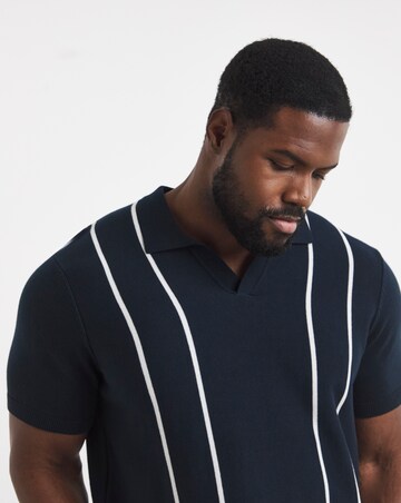 Stripe Open Neck Knitted Polo