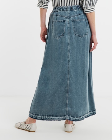 Button Front Midi Denim Skirt with Tencel TM Lyocell