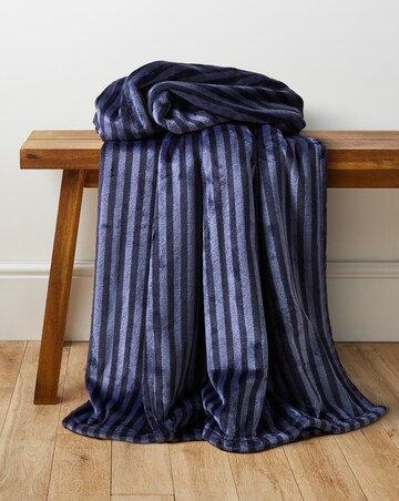 Printed Stripe Fleece Throw - Navy
