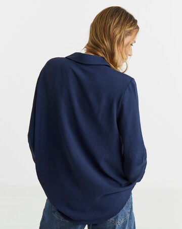 Navy Utility Button Detail Collar Popover Top