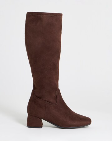 Natalya Block Heel Stretch Knee High Boots - Wide Fit (E) & Standard Calf