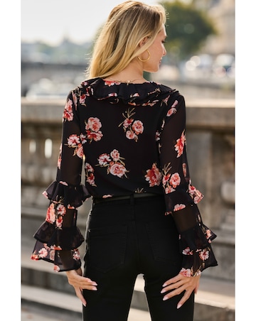 Sosandar Petite Tier Sleeve Ruffle Blouse