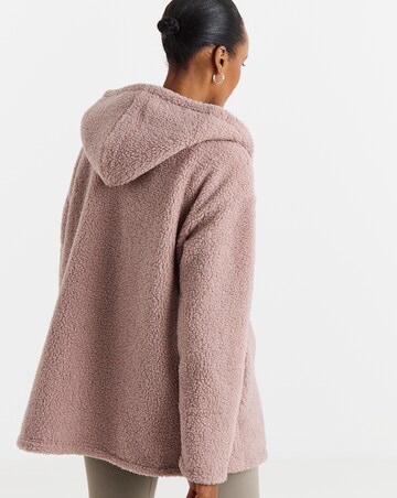Blush Borg Longline Zip Through Hoodie