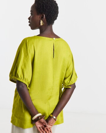 Linen Mix Elasticated Cuff Boxy Top