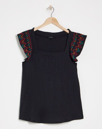 Square Neck Embroidered Sleeve Top