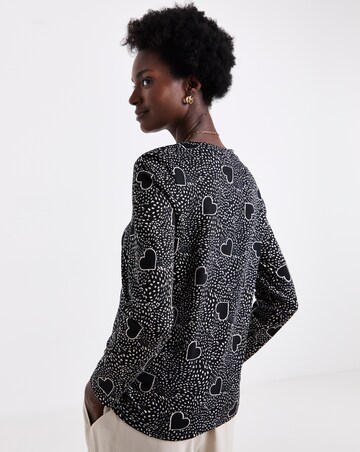 Mono Heart Print V Neck Long Sleeve T-Shirt
