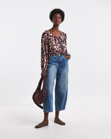Butterfly Print Button Front Long Sleeve Top