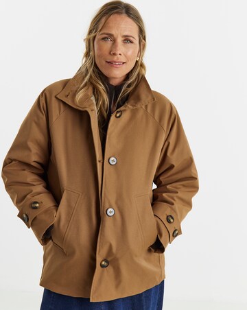 Dark Khaki Quilt Lined Faux Fur Collar Parka