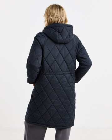 Navy Hooded Quilted Coat