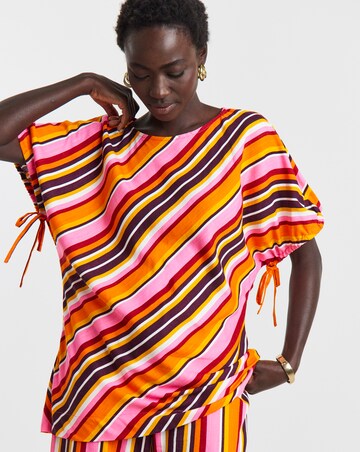 Printed Linen Mix Elasticated Cuff Boxy Top