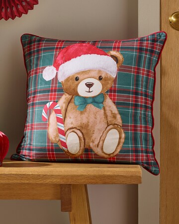 Catherine Lansfield Christmas Tartan Teddy Bear Cushion