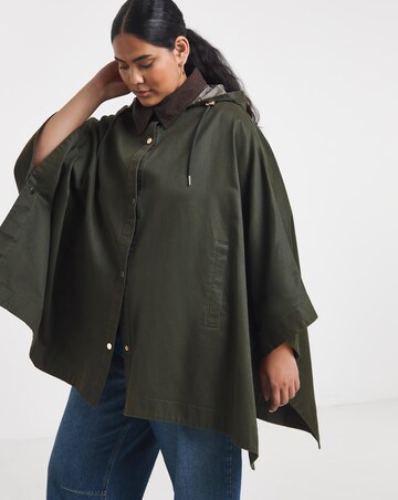 Khaki Cord Collar Coated Cape Jacket