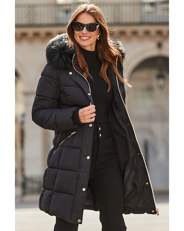Sosandar Fur Trim Padded Coat