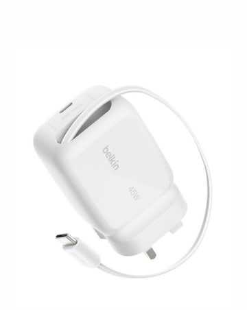 Belkin BoostCharge 45W USB-C Wall Charger with Retractable Cable - White