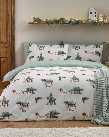 Catherine Lansfield Brushed Christmas Dogs Duvet Cover Set