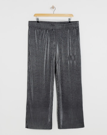 Silver Metallic Plisse Wide Leg Trousers