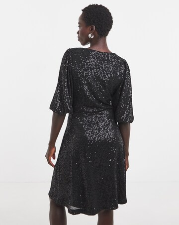 Black Sequin Lace Trim Dress