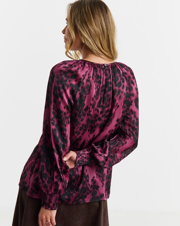 Pink Print Satin Raglan Blouse