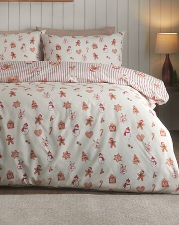 Catherine Lansfield Christmas Gingerbread Stripe Duvet Cover Set