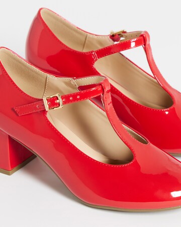 Cherry T Bar Block Heel Shoes - Extra Wide Fit (EEE)