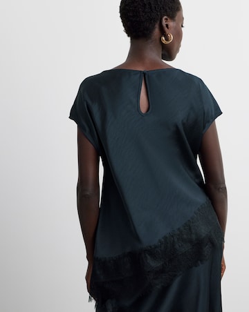 Joanna Hope Lace Trim Asymmetric Satin Top