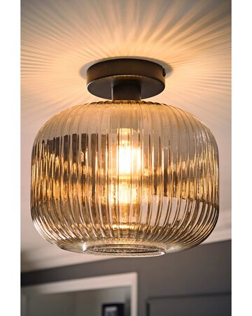 ValueLights Calpe Large Matte Black Ribbed Smoke Glass Ceiling Light